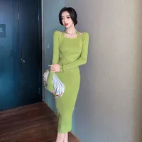 Prom Midi Green U Neck Party Clothes Bodycon Dresses for Women Woman Dress Sexy Daring Knitted Cover Up Crochet Knee Length Y2k