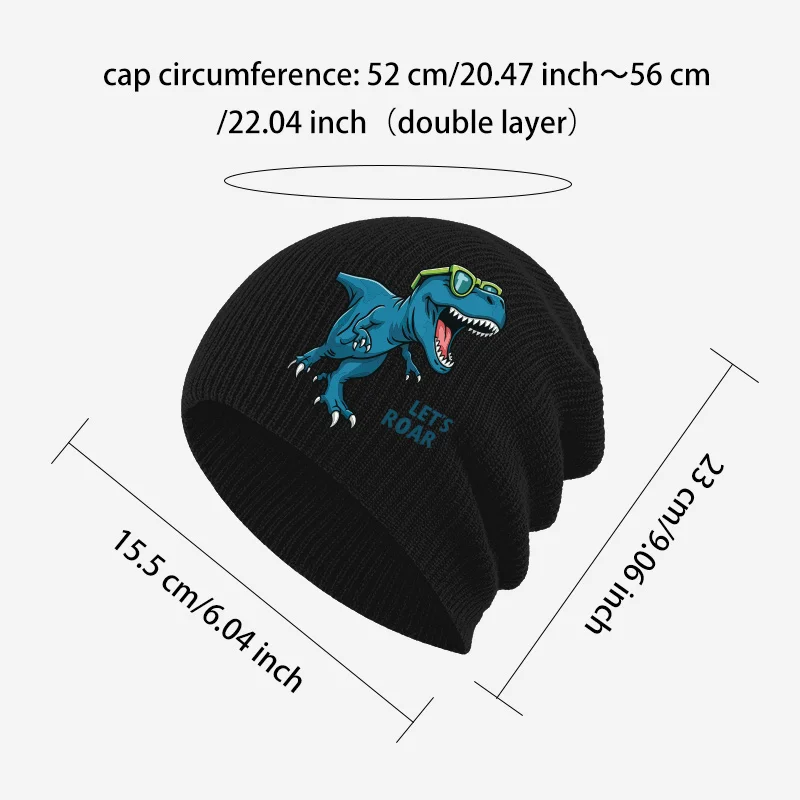 Fun Eye‑Catching Toddler 1‑3Y Slouchy Knit Beanie Cool T‑Rex Dinosaur Graphic Print Soft Comfortable For Zoo Visit Boys Casual H view 2