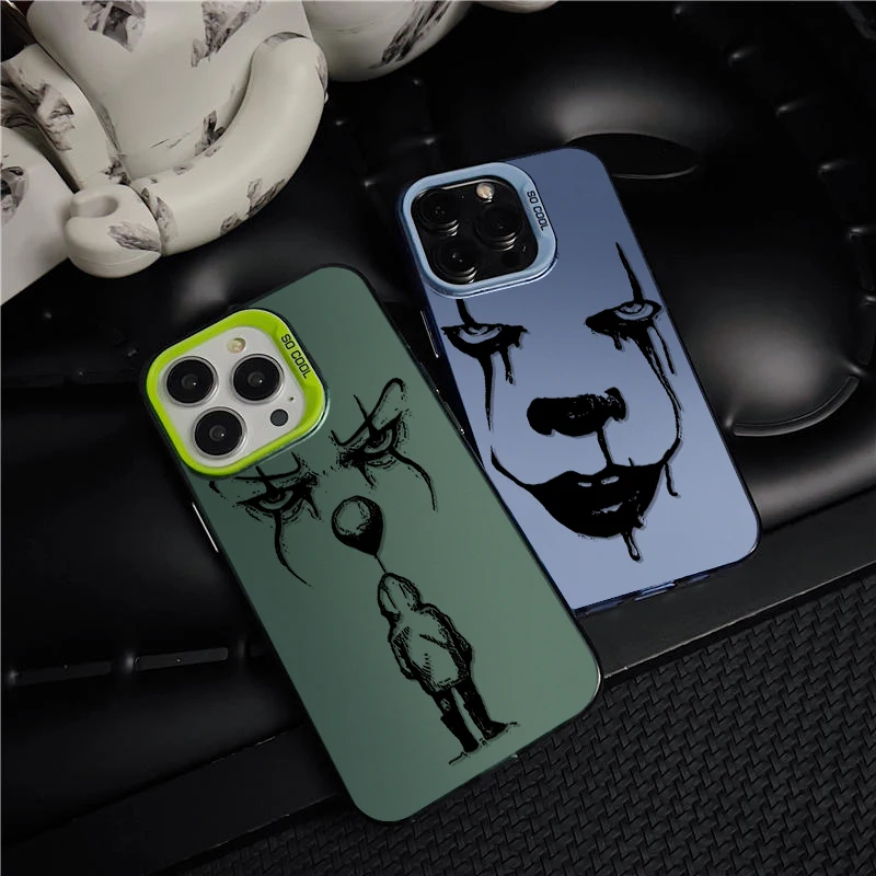 Scared Clown For iPhone Apple 15 14 13 12 11 XS XR X 8 7 Pro Max Plus Colorful Silver Shockproof Phone Case Coque Cases Back