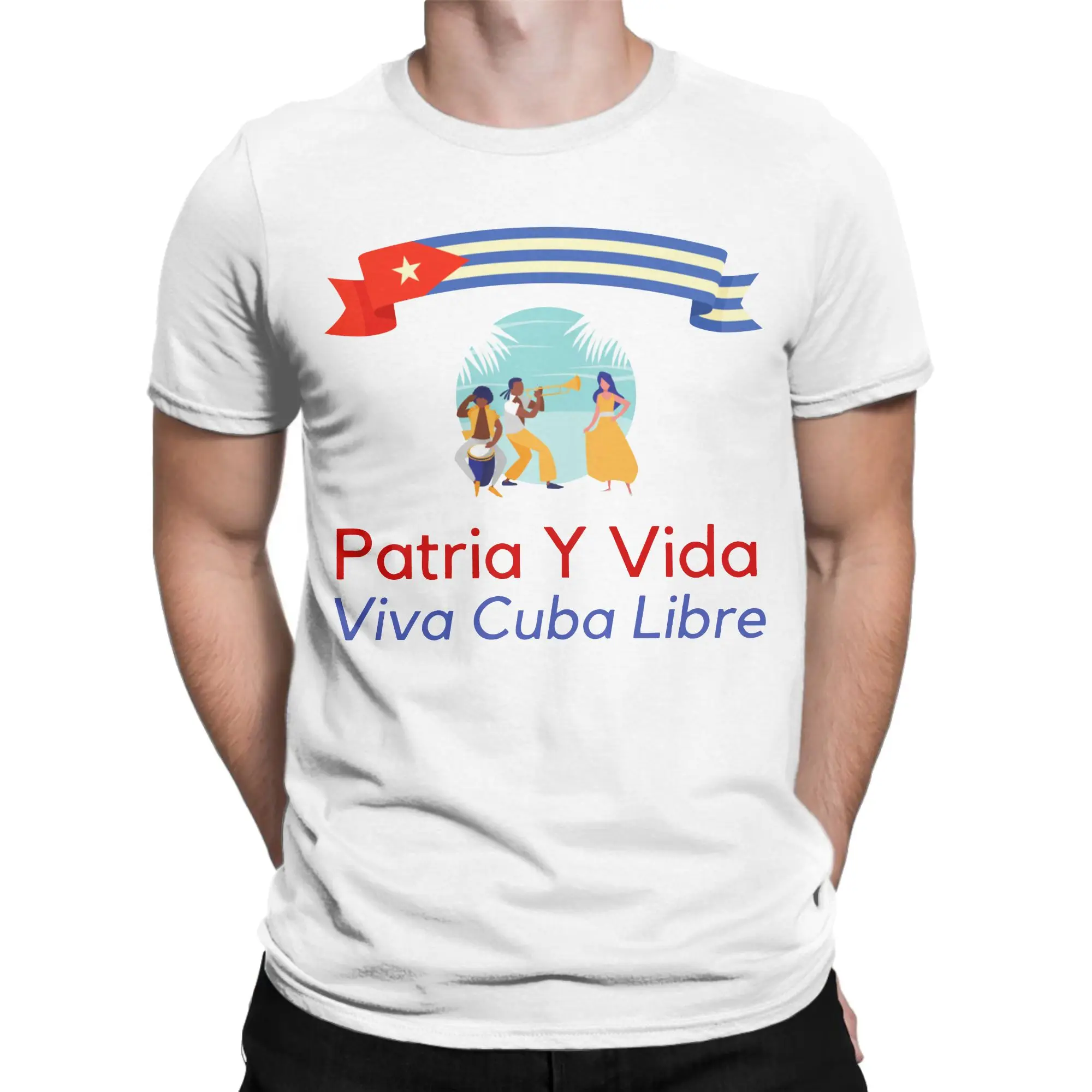 Harajuku Patria Y Vida Viva Cuba Libre Tshirt Men Round Neck Short Sleeve Tops Shirts Free Cuban Cotton Summer Top Tee