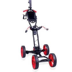 One Key Electric Folding Golf Cart Hand Push 4 Wheel Golf Trolley With Drink Holder Umbrella