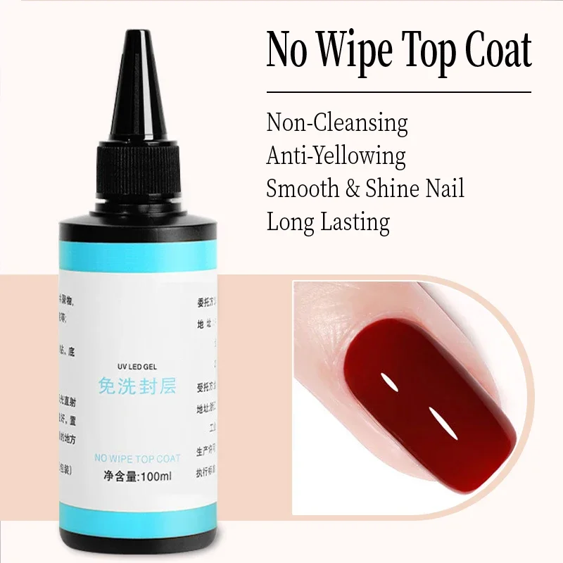 100ML Base Gel No Wipe Top Coat Matte Top Coat Nail Art Soak Off UV Gel Polish Manicure funzionale smalto Gel di spessore duro