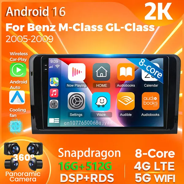 Android 16 Qualcomm Car Radio For Benz M-Class GL-Class 2005 - 2009 Player Multimedia GPS Navigation Stereo CarPlay Auto DSP BT
