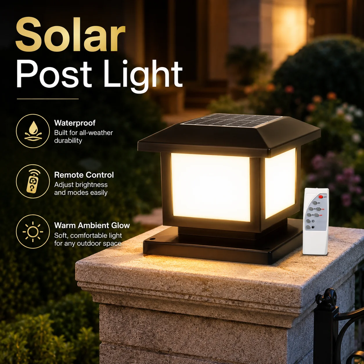 Solar LED Outdoor Pillar Lights Remote Control 4 Colors Solar Light for Garden Patio Outside Sunlight Pillar Fence Lamp Decor