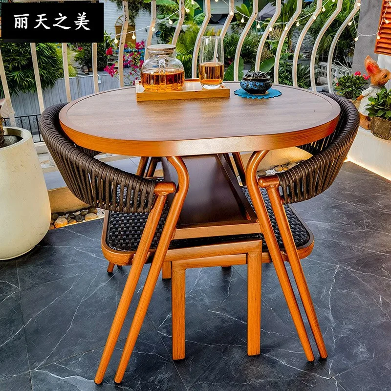 Balcony small table and chair three piece set, outdoor courtyard leisure tea table, one table