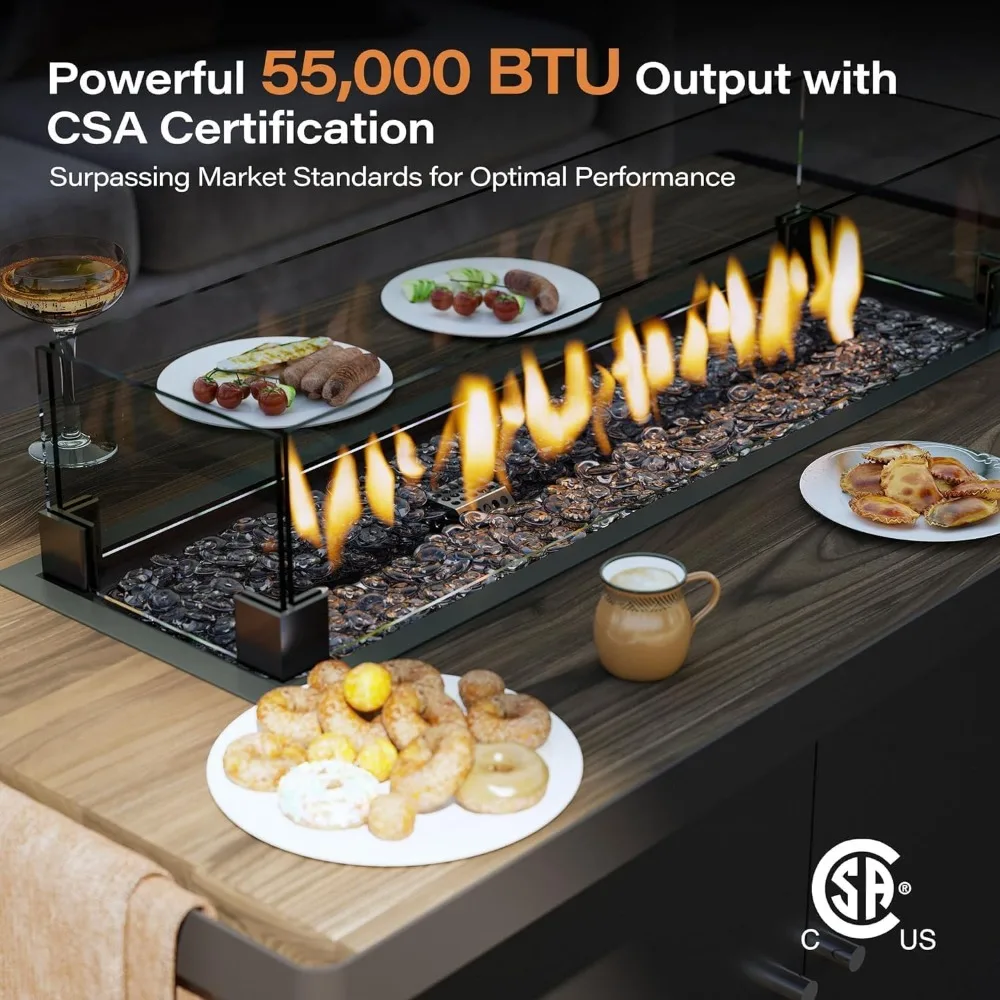 طاولة حفرة نار من البروبان مقاس 43 بوصة مع غطاء وموقد غاز بقدرة 55,000 وحدة حرارية بريطانية للفناء الخارجي، وواقي من الرياح الزجاجي، وفيني رمادي لامع #2