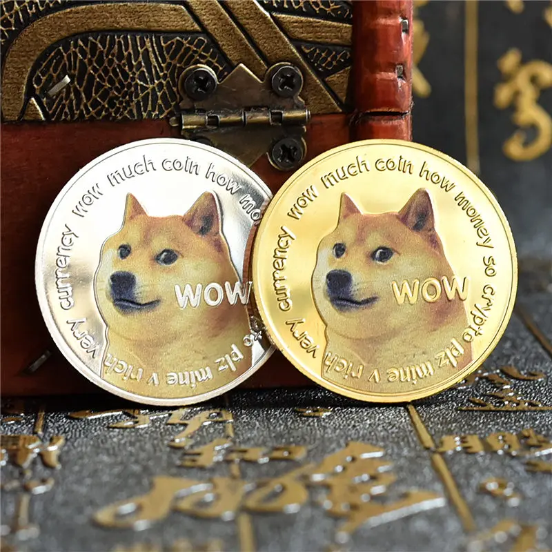 

Dogecoin Color Three-dimensional Relief Miniatures Commemorative Medal Coin Metal Badge Virtual Coin Collection Gift