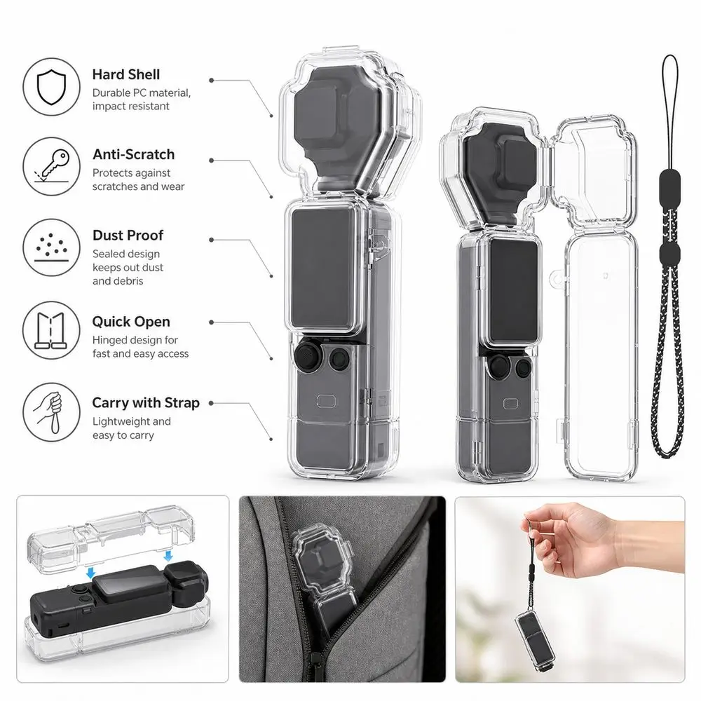Clear Protective Case Quick-Open Full Coverage Gimbal Camera Protective Case Anti-Scratch Hard Shell for DJI Osmo Pocket 4