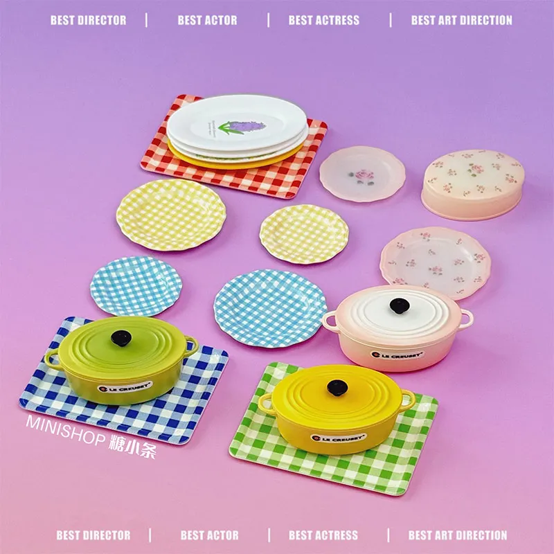 

1/6 Doll House Mini Model Furniture Accessories Simulated Cookware Plate Tray Pot Bjd Blyth Soldier Lol kitchen Decor Miniatures