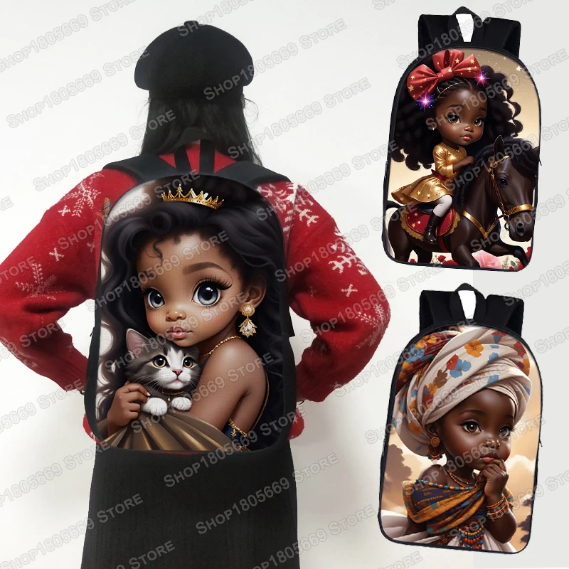 

Cute Afro Princess with Cat Dog Backpack African Melanin Girls School Bags Women Laptop Bag for Travel Teenager Bookbags Gift