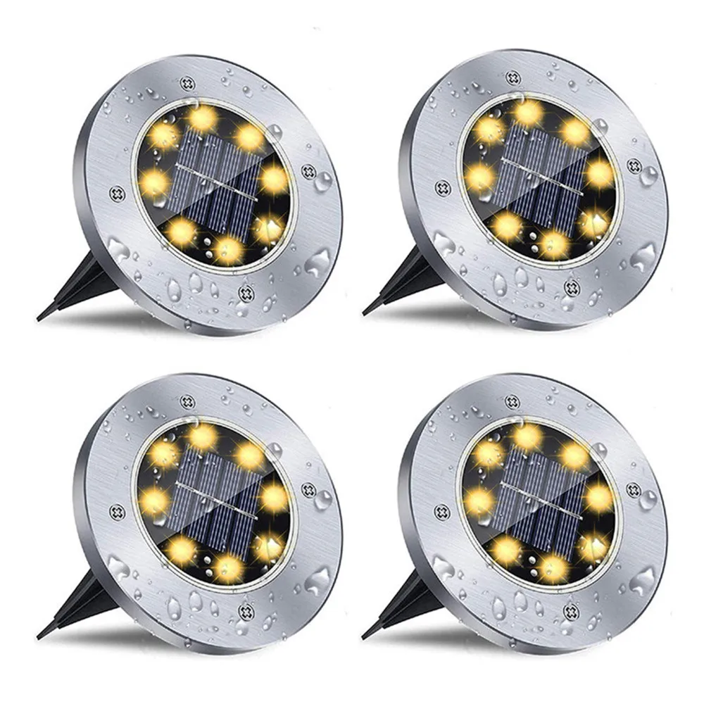 4 Pcs 8LED Solar Power Disk Light Outdoor Garden Solar Underground Light Deck Light Spotlight Buried Solar Led Lamp