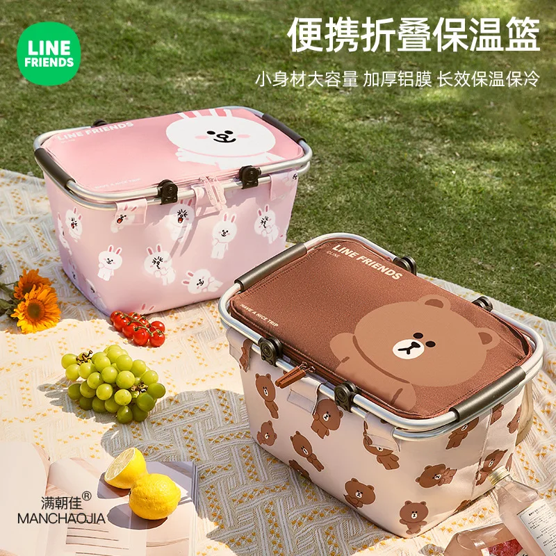 Fashion Brown Bear Cony Portable Picnic Basket Kawaii Large Capacity Foldable Outdoor Insulated Ice Camping Storage Container