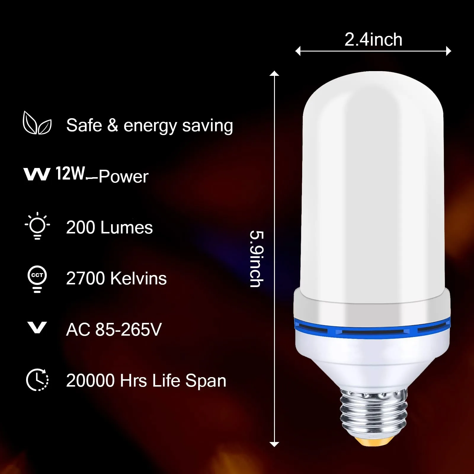 LED E27 Flame Bulb Fire lamp Corn Bulb Flickering Blue Circle LED Light Dynamic Flame Effect 12W 110V-220v for Home Lighting