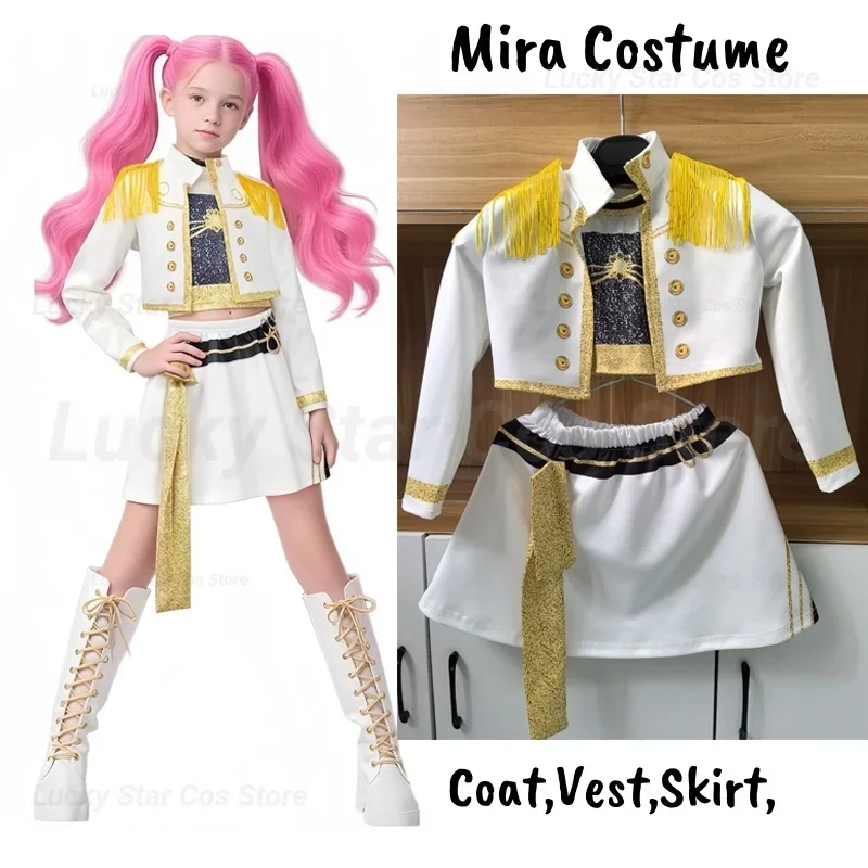 

2025 New Anime Demon Hunter Cosplay Costume K Pop Huntrix Zoey Mira Rumi Cosplay Golden Black White Kids Girls Halloween Costume