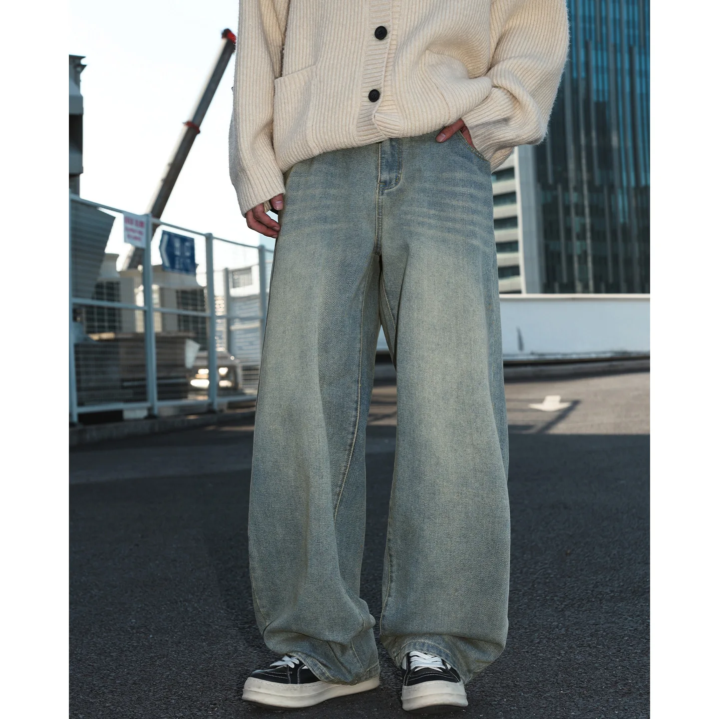 

Мужские потертые прямые джинсы, потертые винтажные джинсовые мешковатые брюки для мужчин, мужские широкие брюки с изогнутыми лезвиями