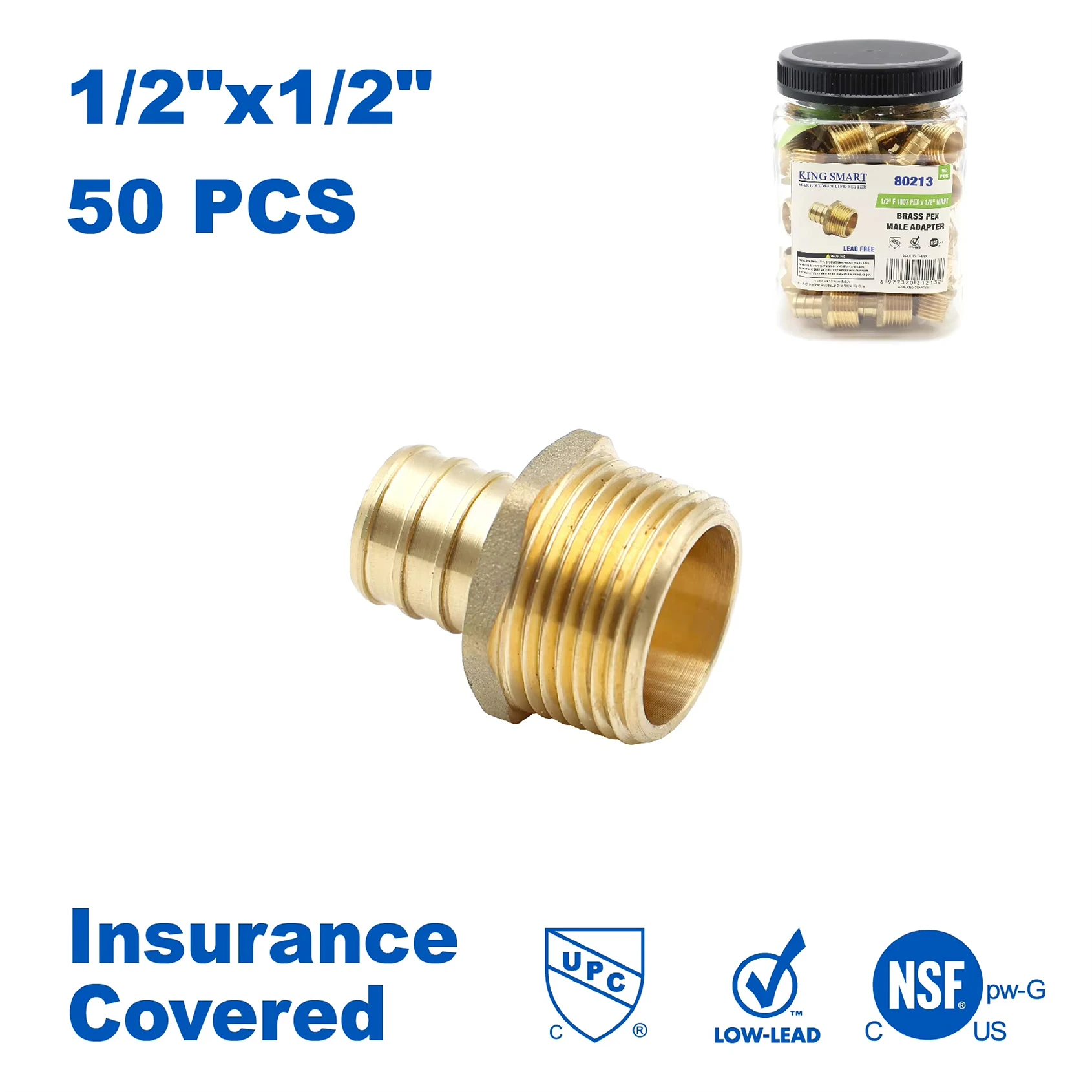 

KING SMART Crimp/F1807 PEX 1/2 "* 1/2" Мужской NPT PEX Прямой штекерный адаптер; Бессвинцовая латунь; 50 шт./корпус; 80213