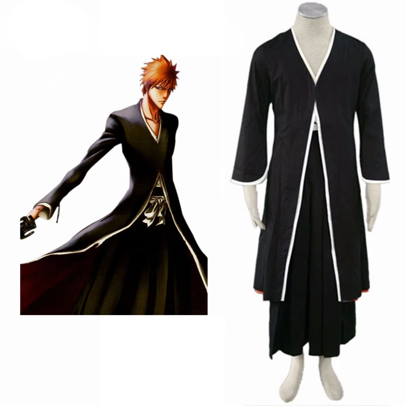 

Ainclu Anime Bleach Kurosaki Ichigo Cosplay Costume Men Black Uniform Outfits Customized Size