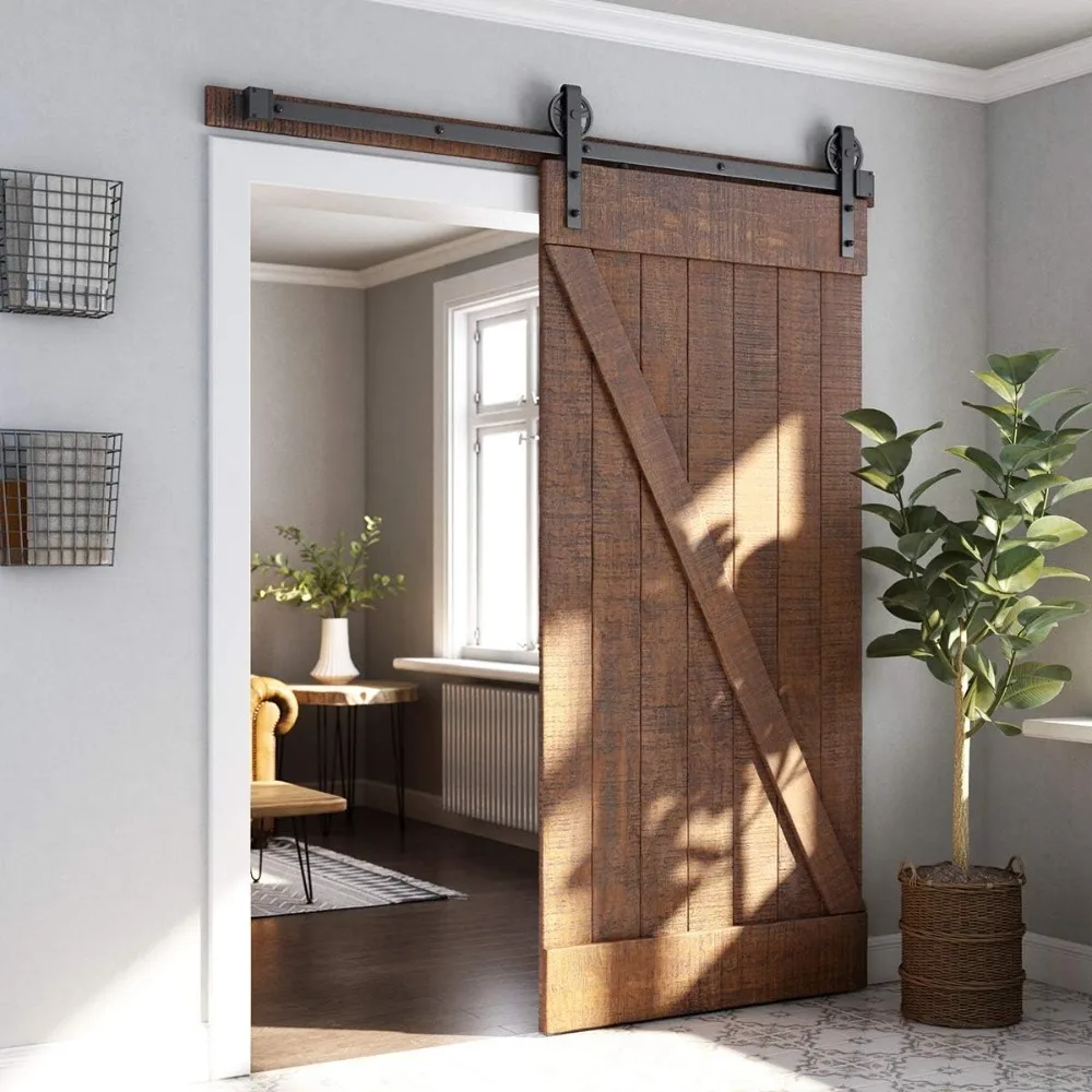 

6 Feet Heavy Duty Sliding Barn Door Hardware Kit, 4FT 18FT, Black, to Install, Fit 36" Wide Panel (Industrial Bigwheel Hangers)