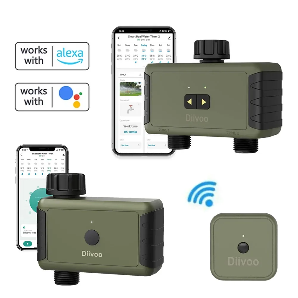 Diivoo WiFi Water Timer 1/2/3 Zone Smart Irrigation Water Valve Sprinkler Irrigation Controller Garden Automatic Watering System