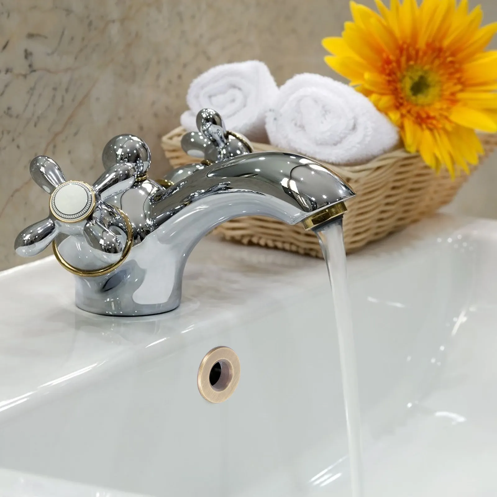 

1Pcs Solid Brass Copper Overflow Hole Cover Ring for Bathroom Sink Wash Basin Decorative Drain Ring Anti Fade Smooth Finish