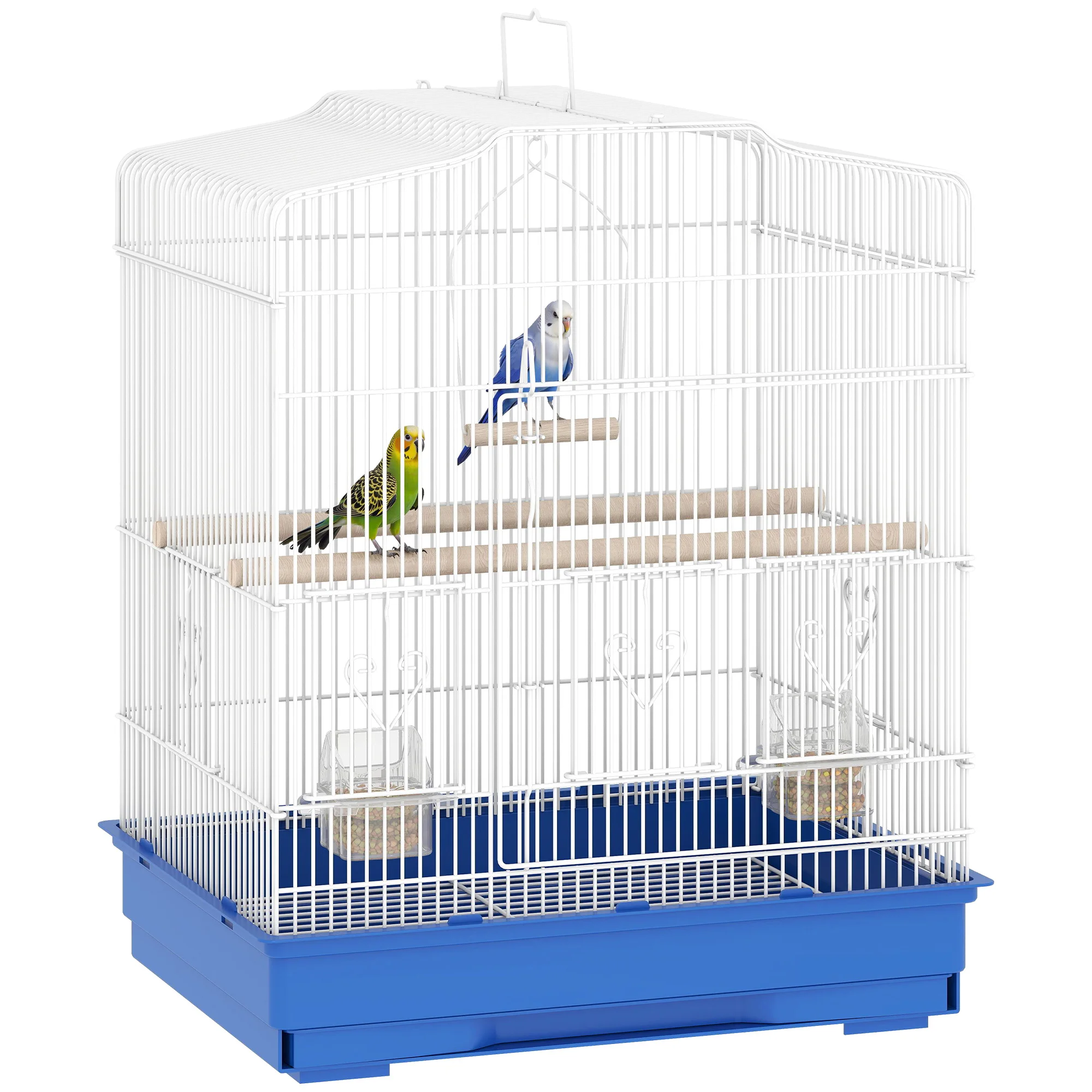 Pawhut Vogelkooi 46,5x36x59 cm met 2 voerbakken, 2 zitstokken, schommel, uitneembare lade en stalen frame