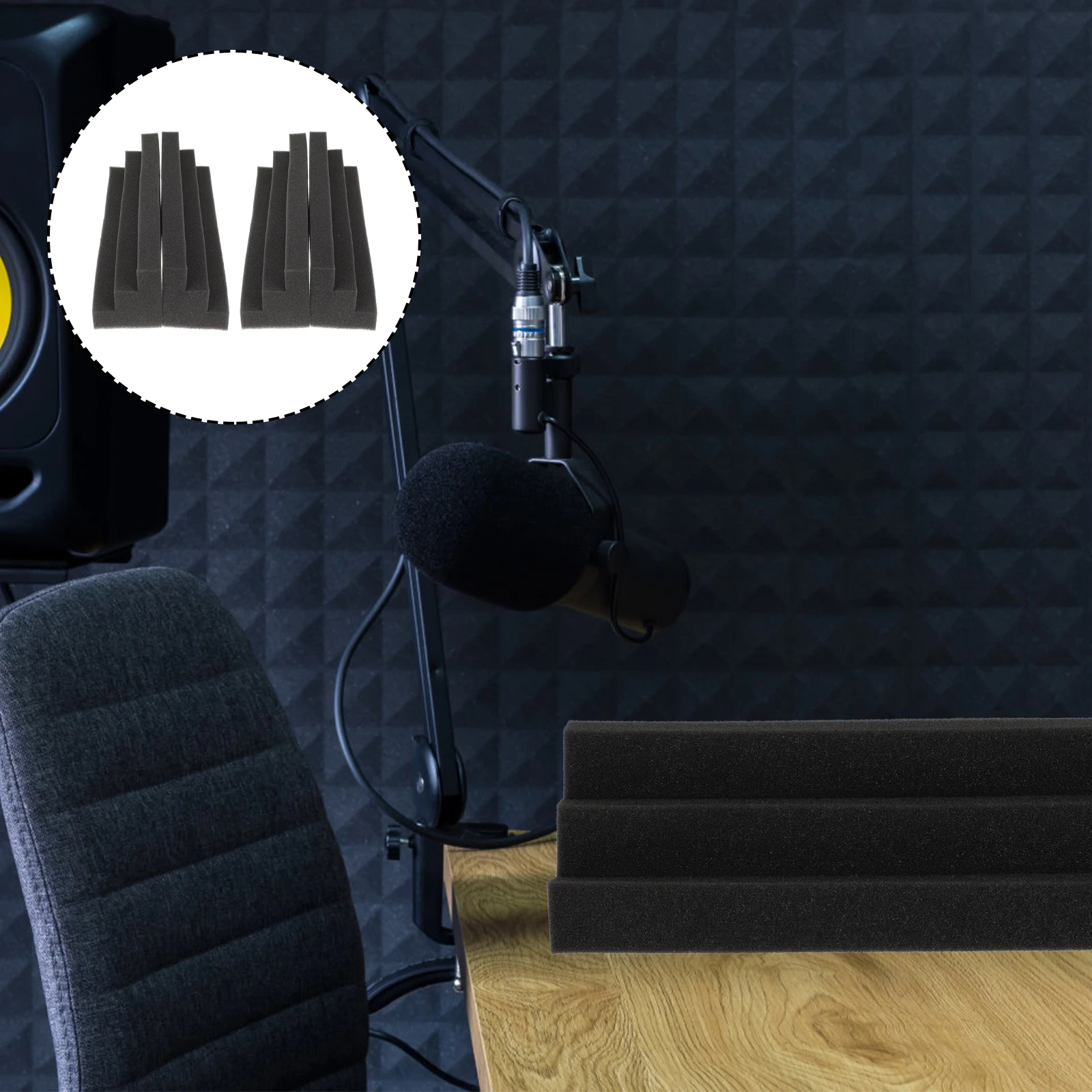 

4pcs Sound Absorbing Cotton Acoustic Panels Wall Mounted Studio Wedge Sponge Noise Reduction for Podcast Vlog KTV