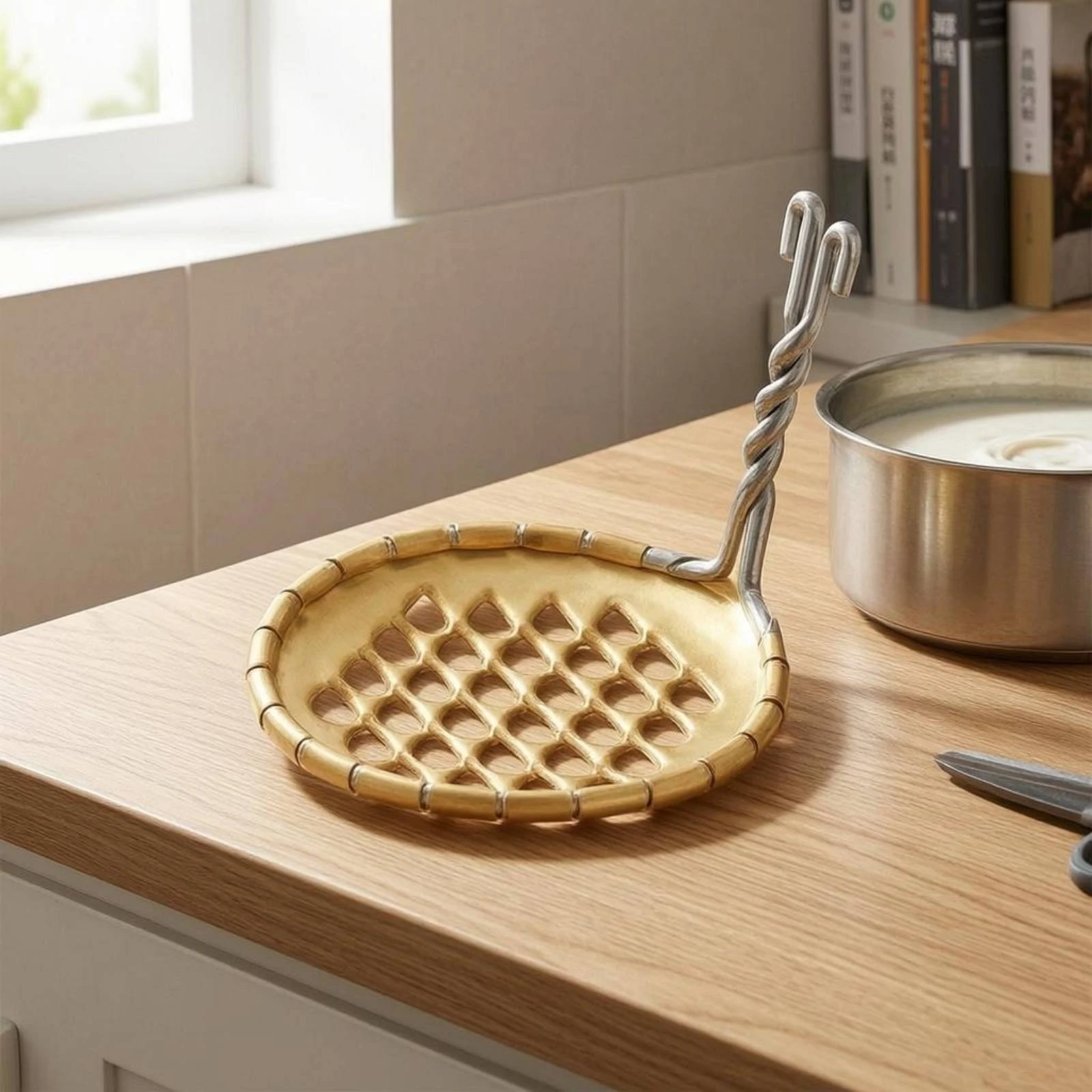 Bean Jelly Scraper Copper Round Food Scraper Cold Jelly Grater Twisted Loop Handle Chinese Pasta Tool Coarse Holes