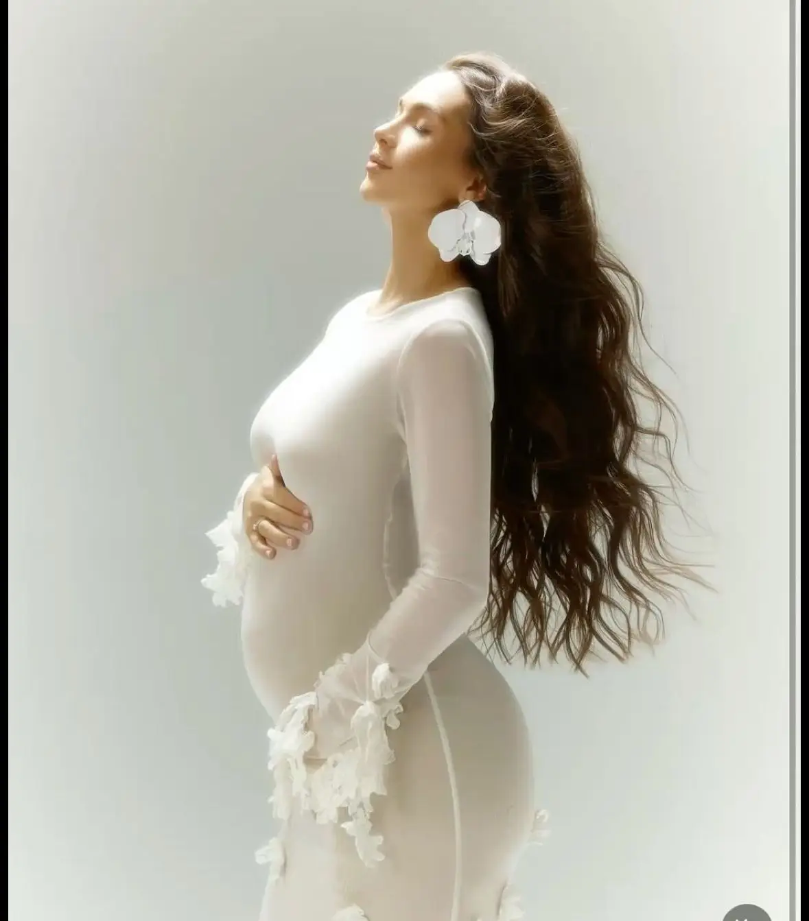 Sexy Women Pregnant Prom Dress For Photo Shoot Full Sleeves Bridal Morning Robe Customized 3D Flower Long Party Gown