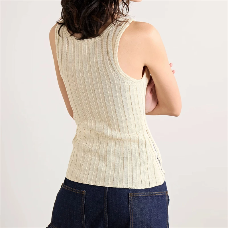 Summer New round Neck Ribbed Sleeveless Vest High Quality Women's FashionCasual Elastic Slim Fit Vintage Hole Worn Upper Apparel