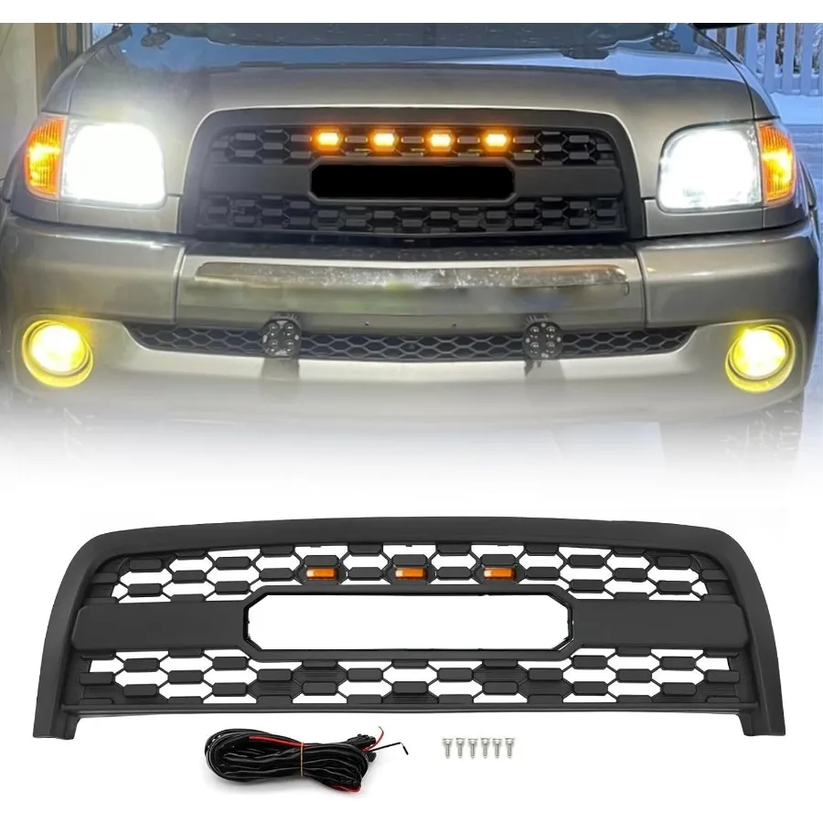 

Front Grill Compatible with Tundra 20032006 Replacement ABS Grille with Letters and Lights Matte Black for Enhanced Vehicle App