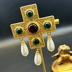 Medieval Vintage European and American Court Retro Cross Brooch Dual-purpose Heavy-duty Quality High-end