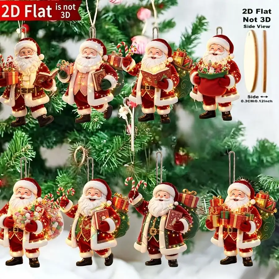 1/5/10/20/50/100pcs 2D Design, Set of 8 Hanging Christmas Ornaments Featuring Santa Claus Costumes, Decorations Featuring a Patt