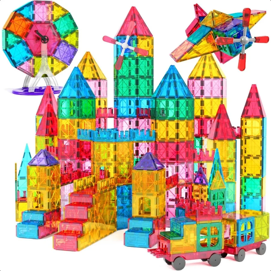 

Jasonwell 100pcs Magnetic Tiles Building Blocks Set for Boys Girls Preschool Educational Magnet Construction Kit Stacking STEM