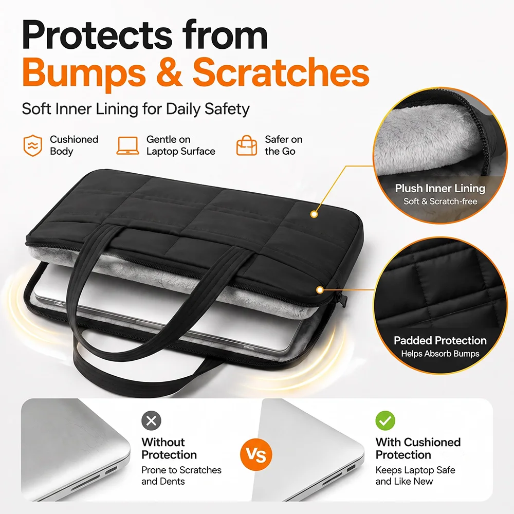 Minimalist Business Quilted Laptop Bag Double Zipper Reinforced Handle 15-15.6 Inch Commute Laptop Bag Two Colors Available New