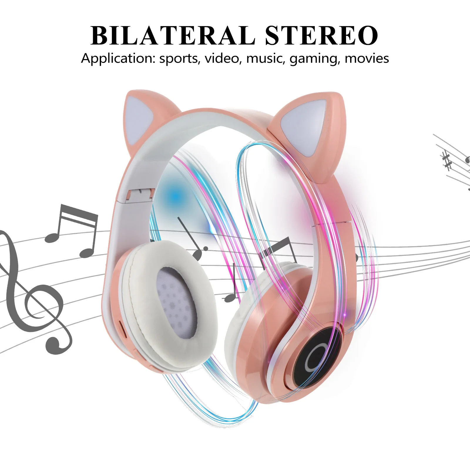 

Adorable Cat Ear Headphones Foldable Wireless Led Light Headset For Pc Cellphone Adjustable Over Ear Stereo Earphones For Office