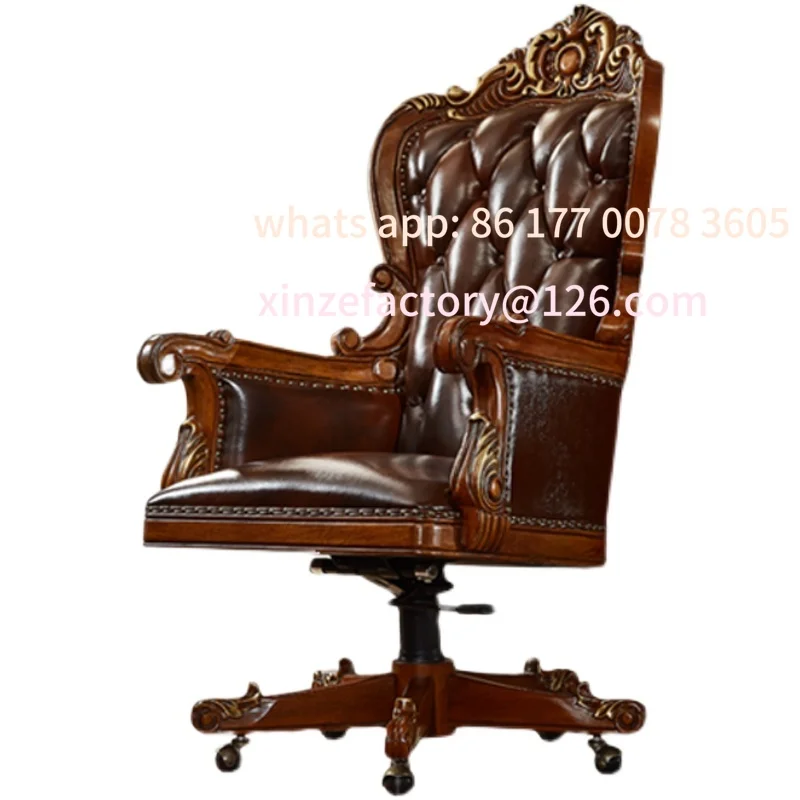 

Customizable boss lifting office executive meeting president book chair cEuropean solid wood swivel chair American leather