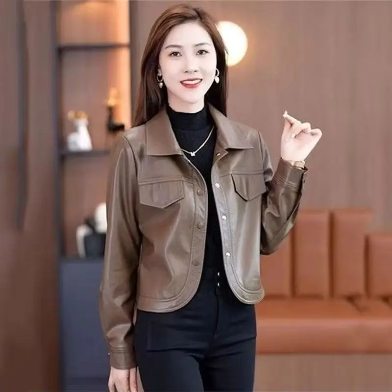 ファッション PU レザージャケット女性のための 2026 春秋の新ショート小型オートバイ機関車レザーコートレディースアウター
