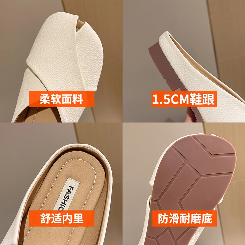 2024 Women Sexy Women Flat Slippers Shoes Summer Peep Toe Leather Flat Sandals Mules Casual Shoes Designer Sandals