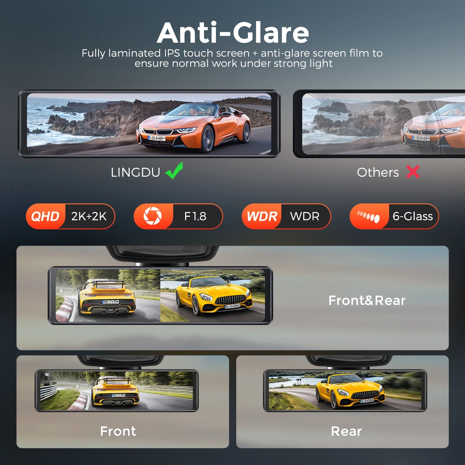 LINGDU LD05 Specchio streaming Dashcam 2 canali 2K Touch screen da 11,26" con porta di tipo C con condensatore GPS Supe