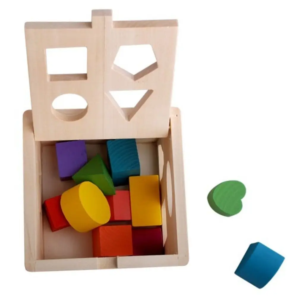 Wooden Montessori Shape Sorter Square Box 13 Hole Shape Sorting Toy Colorful Early Childhood Education Building Blocks