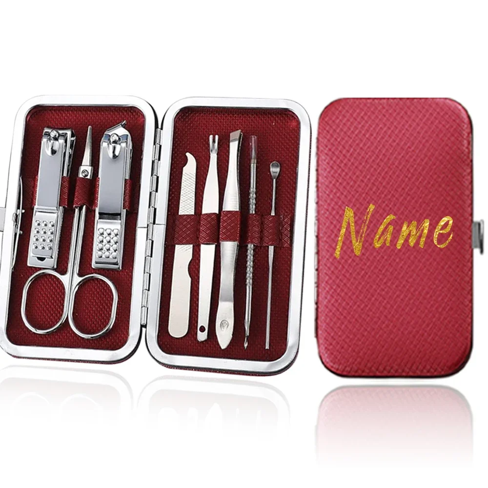 Customized Name 8Pcs Manicure Tools Professional Nail Clippers Set Stainless Steel Cutter Kit Clean Care Organizer Grooming Box