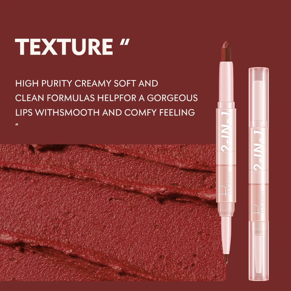 Delineador labial fosco de ponta dupla, à prova d'água de longa duração, não pegajoso, desenvolvimento de cor alta, textura suave para maquiagem labial, 1 peça