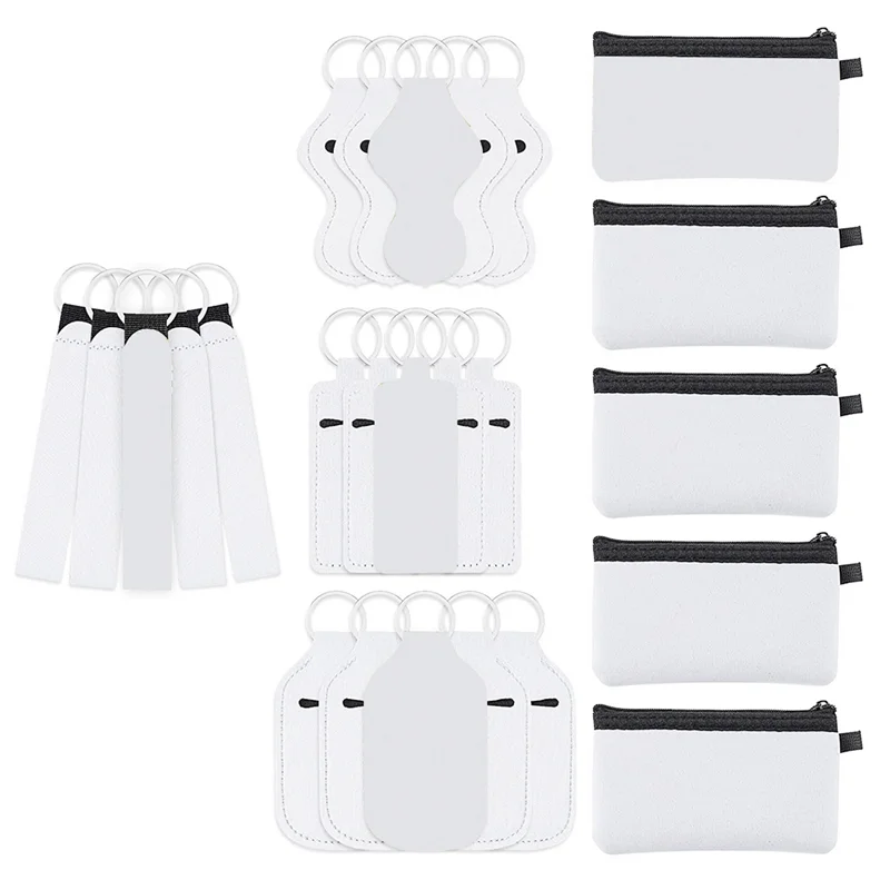 A26F-25PCS Sublimation Blanks Wristlet Set Lipstick Holder Keychain Makeup Pouch, Keychain Holder For DIY Craft Gift