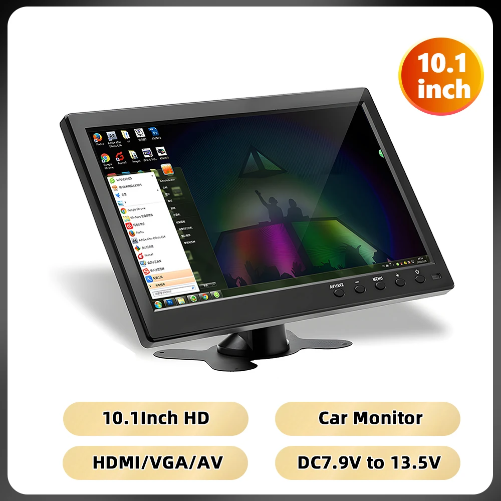 Podofo 10,1'' Sicherheitsmonitor TFT LCD HD Digitalbildschirm HDMI/VGA/AV/USB/SD Videoeingang PC/TV/DVD-Player Auto-Monitor