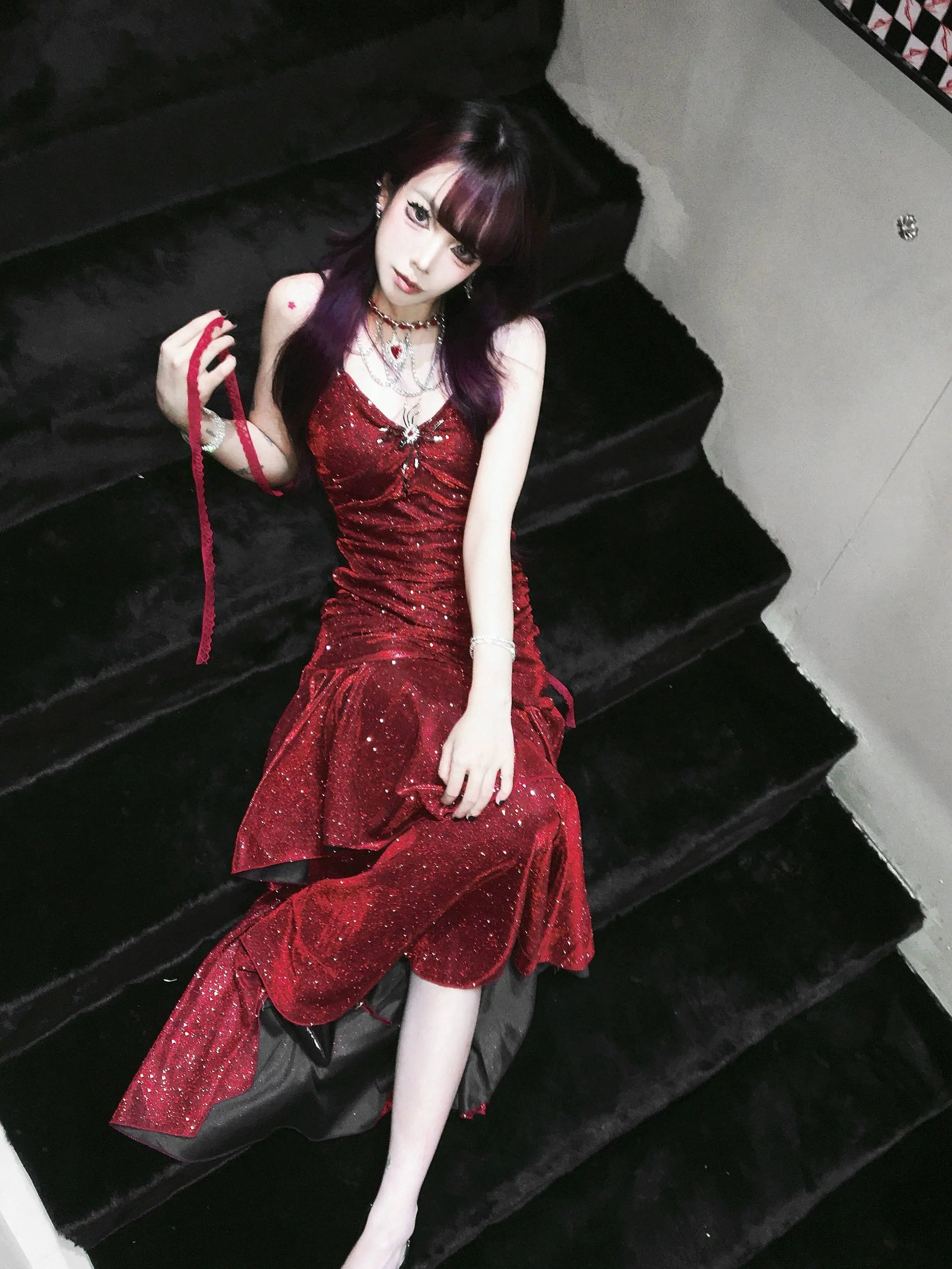 Brave Legend Authentic Dark Sparkling Red Showa Princess Sexy Bodycon Mermaid Dress Gown view 6