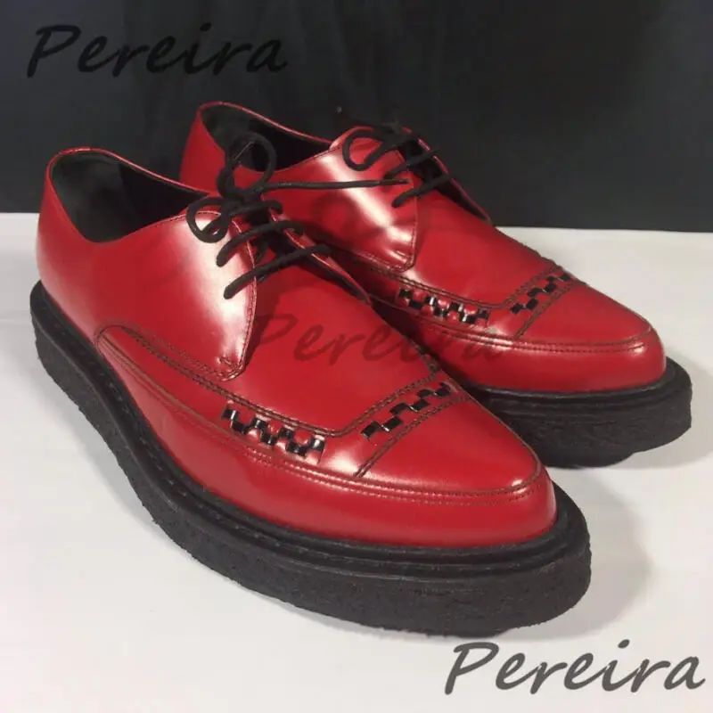 Red Shiny Leather Lace Up Derby Shoes Leopard Print Metal Buckle Thick Soled Business Casual Shoes Trendy New Men's Dress Shoes