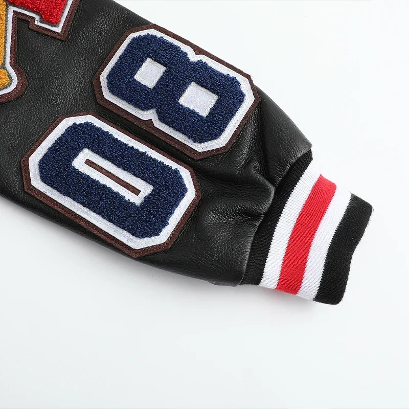 Новая мужская кожаная куртка из мягкой телячьей кожи с несколькими этикетками и вышивкой, короткий мотоциклетный топ с воротником-стойкой, черный