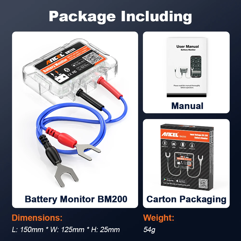 ANCEL BM200 12V Autobatterie-Monitor 12V Batterie-Gesundheitsüberwachung Drahtlos Bluetooth 4.2 Für Android IOS APP Batterietester-Tool