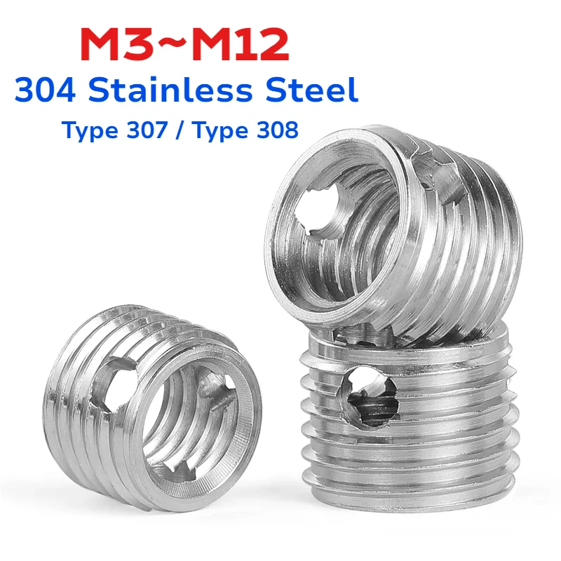 304 Stainless Steel M3 M4 M5 M6 M8 M10 M12 Thread Repair Triple-Hole Insert Self-tapping Bushing 307/308 Type Repair Tools