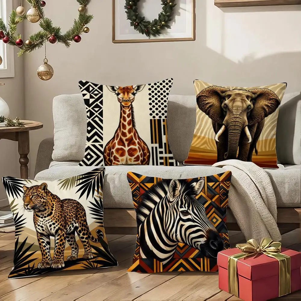 Golden Safari Portraits Originals Cushion Cover 1/4Pcs Soft Plush Cushion Case Throw Pillowcase Cozy Home Sofa Living Room Decor